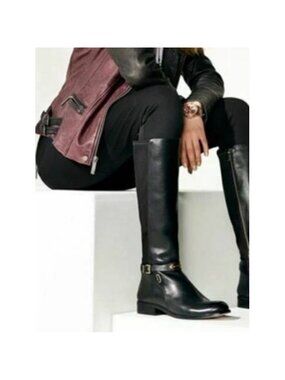Michael Kors Black Arley Knee-High Riding Boots with Side Buckle size 5 NEW
